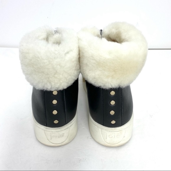 JOIE Handan Shearling High-Top Fur Cuff Leather Platform Sneakers in Black Sz 5 - Picture 9 of 10